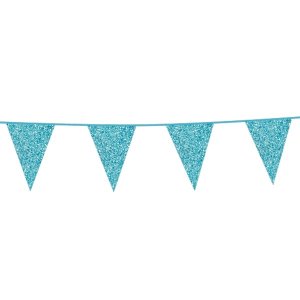 Flaggirlang - Baby Blue - Glitter - 16x20 cm flaggor - 6 m Flaggirlang - Baby Blue - Glitter - 16x20 cm flaggor - 6 m