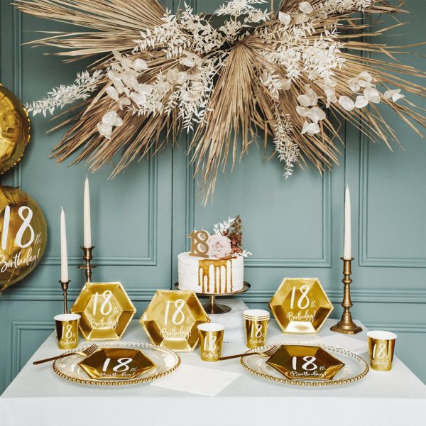 Desserttallrikar - 18th Birthday - Vit/Guld - 6-pack