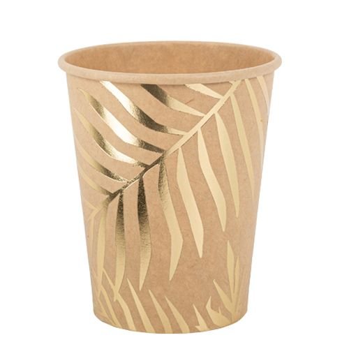 Pappmuggar - Palmblad - Brun och Guld - 8-pack