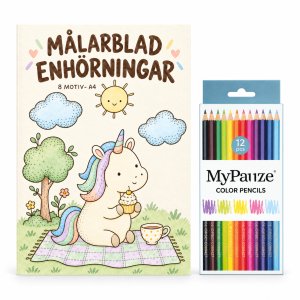 Målarblad med färgpennor - Unicorn/Enhörning - 8 motiv - A4 Målarblad med färgpennor - Unicorn/Enhörning - 8 motiv - A4
