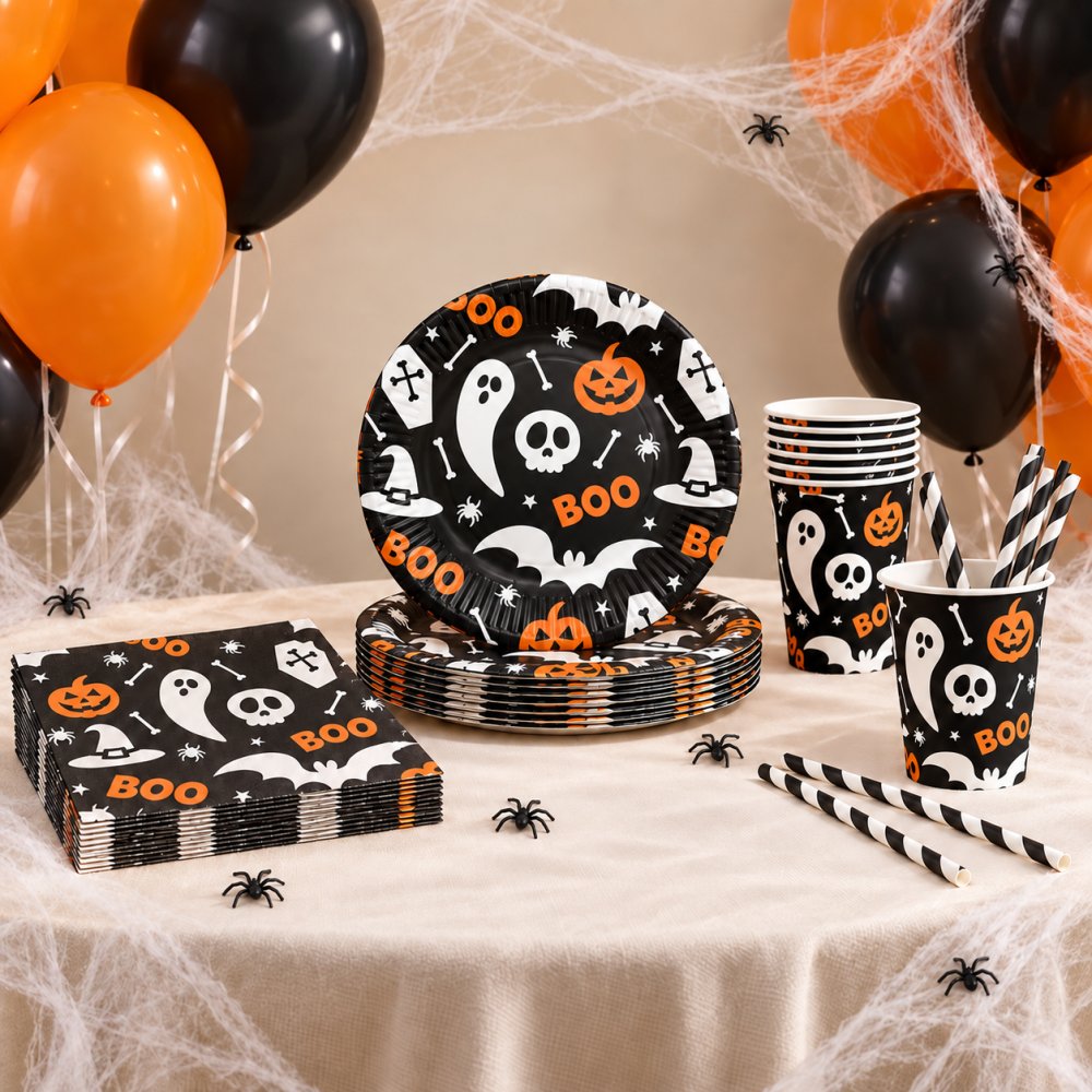 Halloweenpaket - 8 personer - Boo - Halloweendukning, Halloween