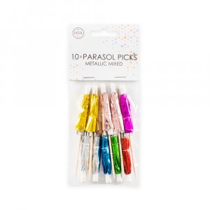 Drinkparasoll - Metallic Flerf�rgade - 10-pack