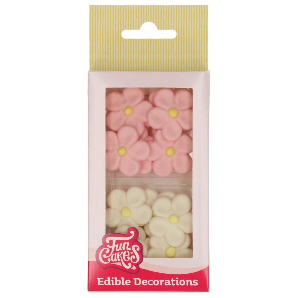 Marsipanblommor - Vit/rosa - Funcakes - 12 st