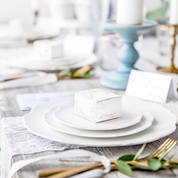 Presentaskar - Branches - Vit/Guld - 10-pack