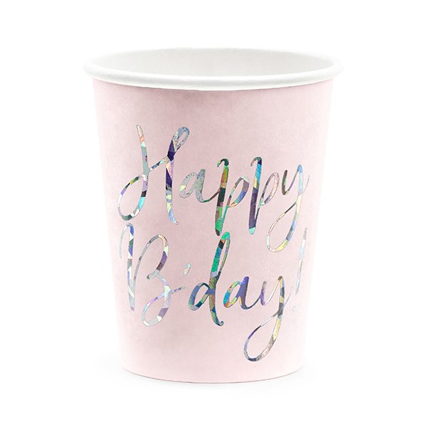 Pappmuggar - Happy B-day - Rosa/Iridescent - 6-pack Pappmuggar - Happy B-day - Rosa/Iridescent - 6-pack