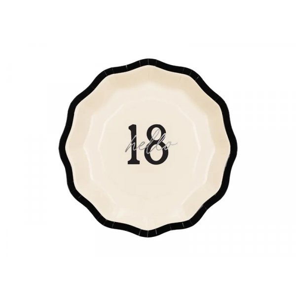 Papptallrikar - \\\"Hello 18\\\" - Svart/Vit - 18 cm - 6-pack