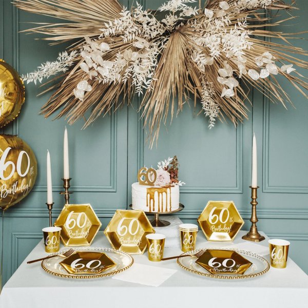 Desserttallrikar - 60th Birthday - Vit/Guld - 6-pack