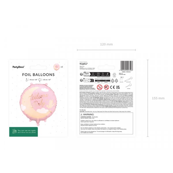 Folieballong \\\"Welcome Baby\\\" - Ljusrosa