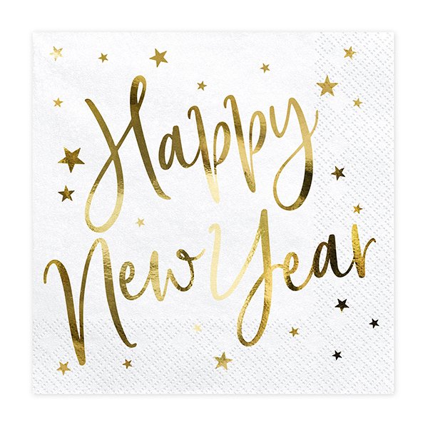 Servetter - Happy New Year - Vit/Guld - 20-pack Servetter - Happy New Year - Vit/Guld - 20-pack