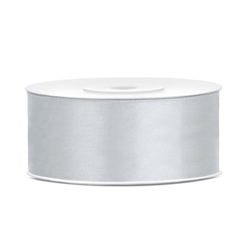 Satinband – 25 m – Silver – Bredd: 25 mm – Satinband, Band & Snören till bröllop