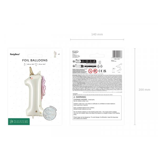 Folieballong siffra 1 enh�rning - Mix