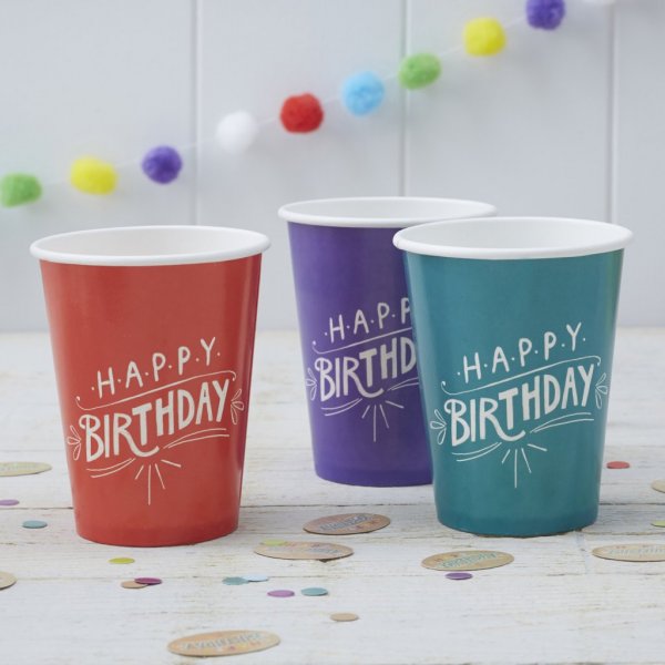 Pappmuggar - Happy Birthday Kraft - 8-pack Pappmuggar - Happy Birthday Kraft - 8-pack