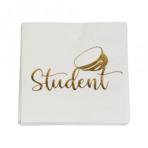 Små servetter - Student - Vit/Guld - 16-pack