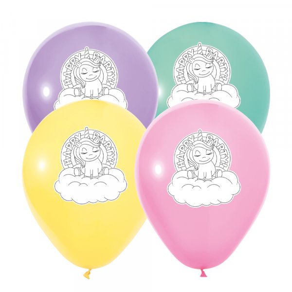 Ballongbukett - Happy Party Unicorns - Mix - 8-pack