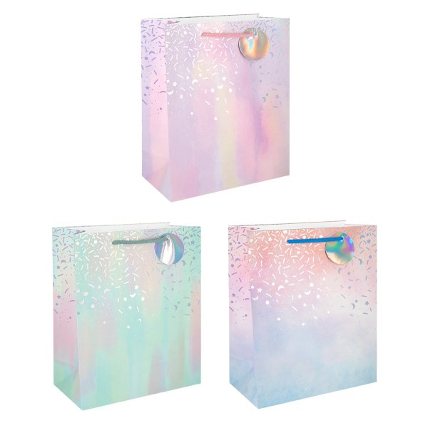 Presentp�sar/Goodie bags- Pastell Stars & Moon - Mellan, 26 x 32 cm - 12-pack