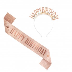 Sash och diadem - Birthday - Ros�guld