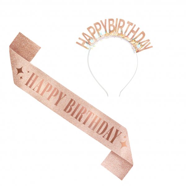 Sash och diadem - Birthday - Ros�guld
