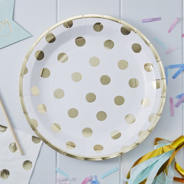 Papptallrikar - Golden Dots - 8-pack