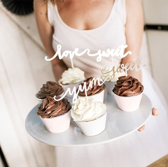 Cake Picks - Love Sweet Yum - Silver - 6-pack Cake Picks - Love Sweet Yum - Silver - 6-pack