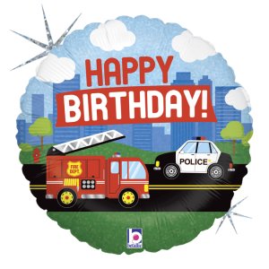 Folieballong - Utryckningsfordon - Happy Birthday - 46 cm