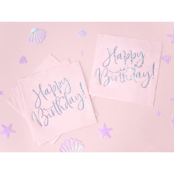 Servetter - Happy B-day - Rosa/Iridescent - 20-pack Servetter - Happy B-day - Rosa/Iridescent - 20-pack