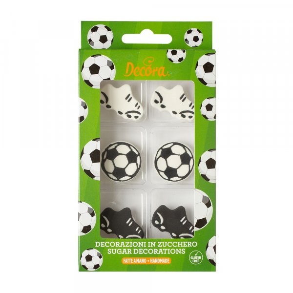 Sockerdekorationer - Fotbollar + Fotbollsskor - 6 st Sockerdekorationer - Fotbollar + Fotbollsskor - 6 st