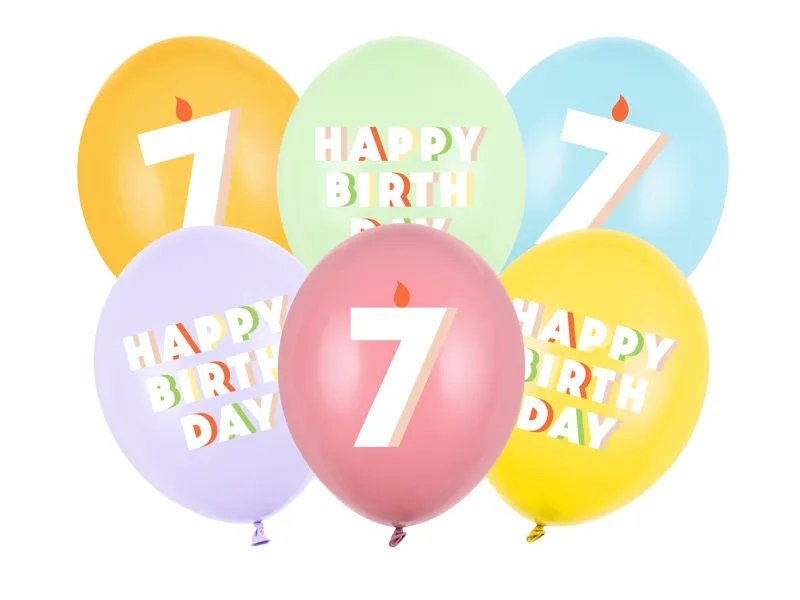 Ballongbukett - 30 cm - Happy Birthday - 6-pack - Siffra: 7 - Ballongbuketter, Ballonger