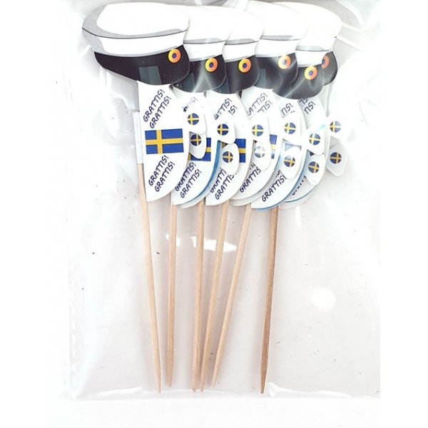 Cake picks - Stora 10 cm - Studentmssor med bolll - 6-pack