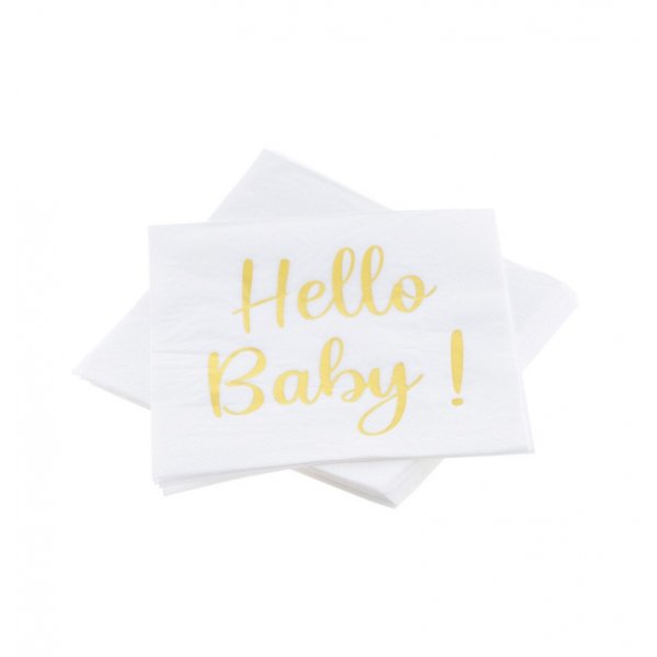 Servetter - Hello Baby - Guld - 20-pack