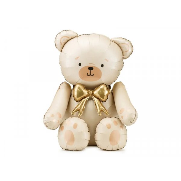 Folieballong - 84 cm - Teddybjrn - Beige/guld