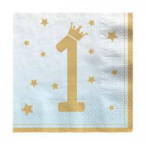 Servetter - 1st Birthday - Bl�/Guld - 20-pack