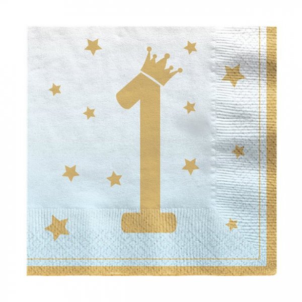 Servetter - 1st Birthday - Bl�/Guld - 20-pack