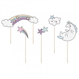 Tårtdekorationer - Make a wish - Unicorn - 5-pack