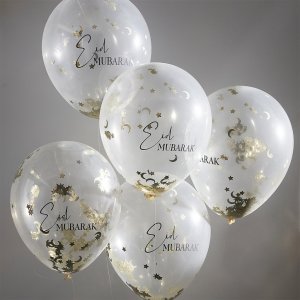 Konfettiballonger - Eid Mubarak - 5-pack
