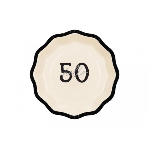 Papptallrikar - \\\"Hello 50\\\" - Svart/Vit - 18 cm - 6-pack