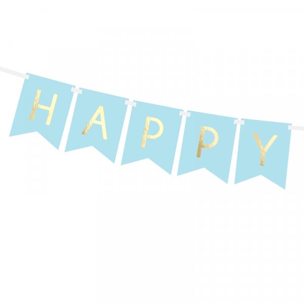 Vimpel - Happy Birthday - Blå/Guld Vimpel - Happy Birthday - Blå/Guld