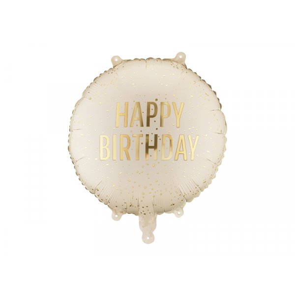 Folieballong rund Happy Birthday - Cream