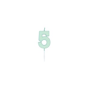 T�rtljus - Pastell Mint - Siffra 5 - 4,5 cm