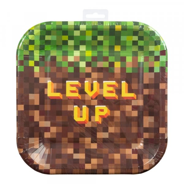 Papptallrikar - Pixel Level Up - 8-pack - 23 cm
