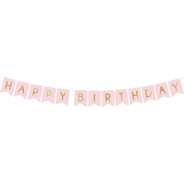 Vimpel - Happy Birthday - Rosa/Guld
