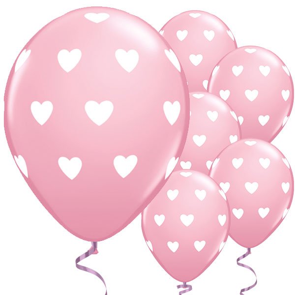 Ballonger - Ljusrosa med vita hjrtan - 6-pack