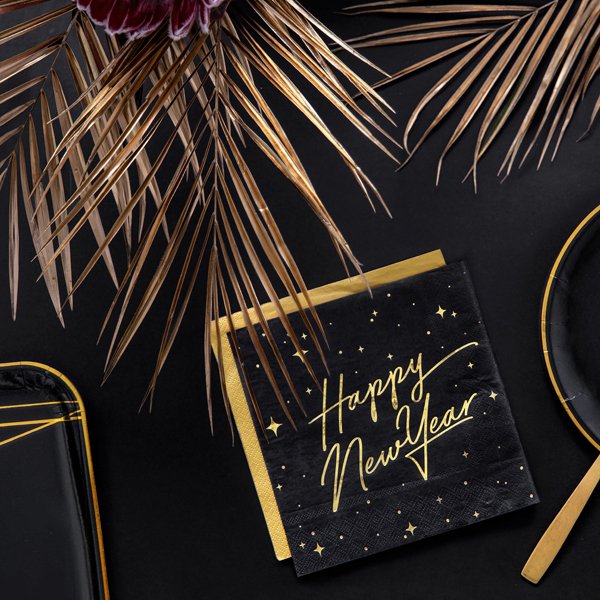 Servetter - Happy New Year - Svart/Guld - 20-pack Servetter - Happy New Year - Svart/Guld - 20-pack