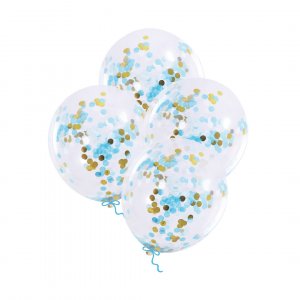 Konfettiballonger - Ljusblå/Guld - 4-pack