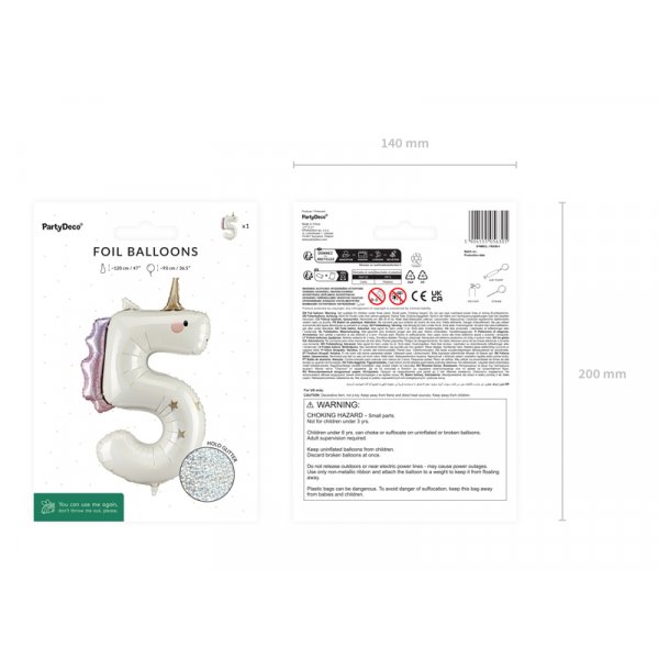 Folieballong nummer 5 enh�rning - Mix