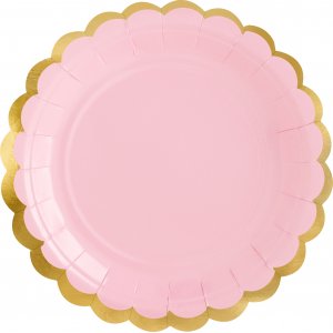 Desserttallrikar - Rosa - guldkant - 6-pack