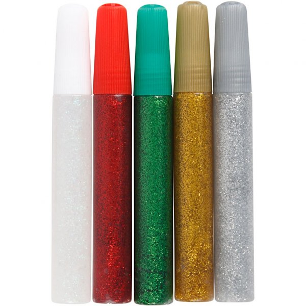 Glitterlim - Glitterlimspennor - Julmix - 5 st
