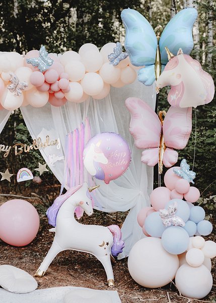 Folieballong Happy Birthday med enh�rning - Mix