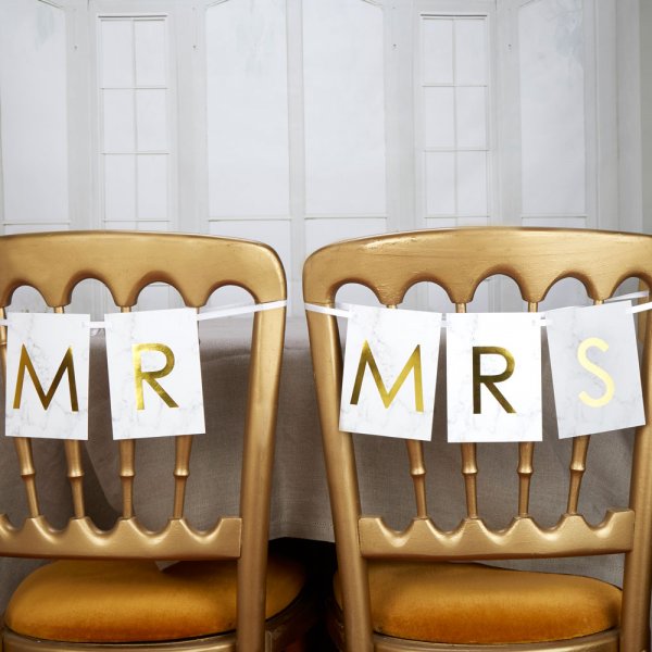 Stolsdekorationer - Mr & Mrs - Scripted Marble