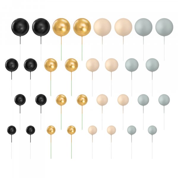 Trtdekorationer/Cake topper - Bollar - Guld,Svart, Nude, Gr - 32 st