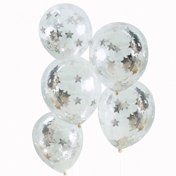 Konfettiballonger - Silverstjärnor - 5-pack Konfettiballonger - Silverstjärnor - 5-pack